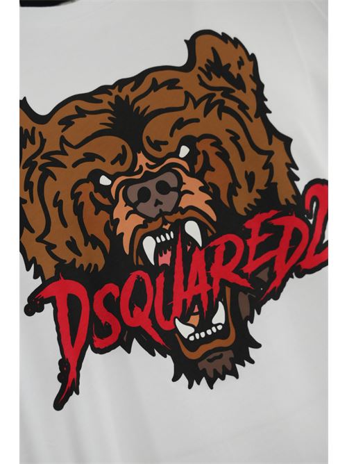 T-shirt con stampa bear logo in cotone bianco DSQUARED2 | S74GD1316 D22014100